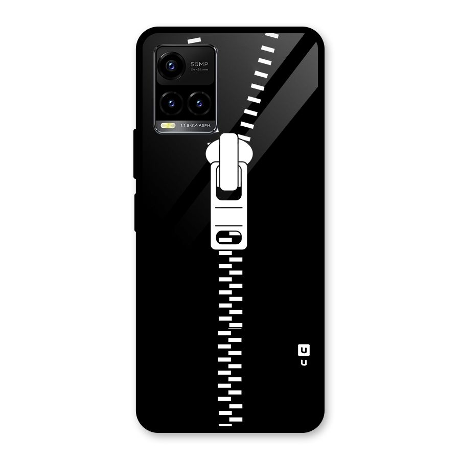 Black Zipper Glass Back Case for Vivo Y21A