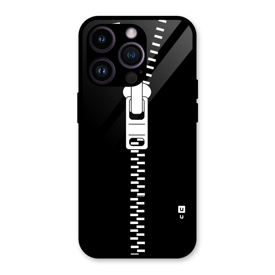 Black Zipper Glass Back Case for iPhone 14 Pro