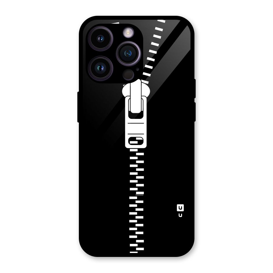 Black Zipper Glass Back Case for iPhone 14 Pro Max