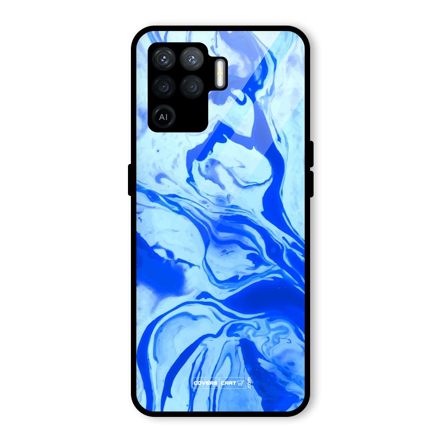 Blaze Blue Marble Texture Glass Back Case for Oppo F19 Pro