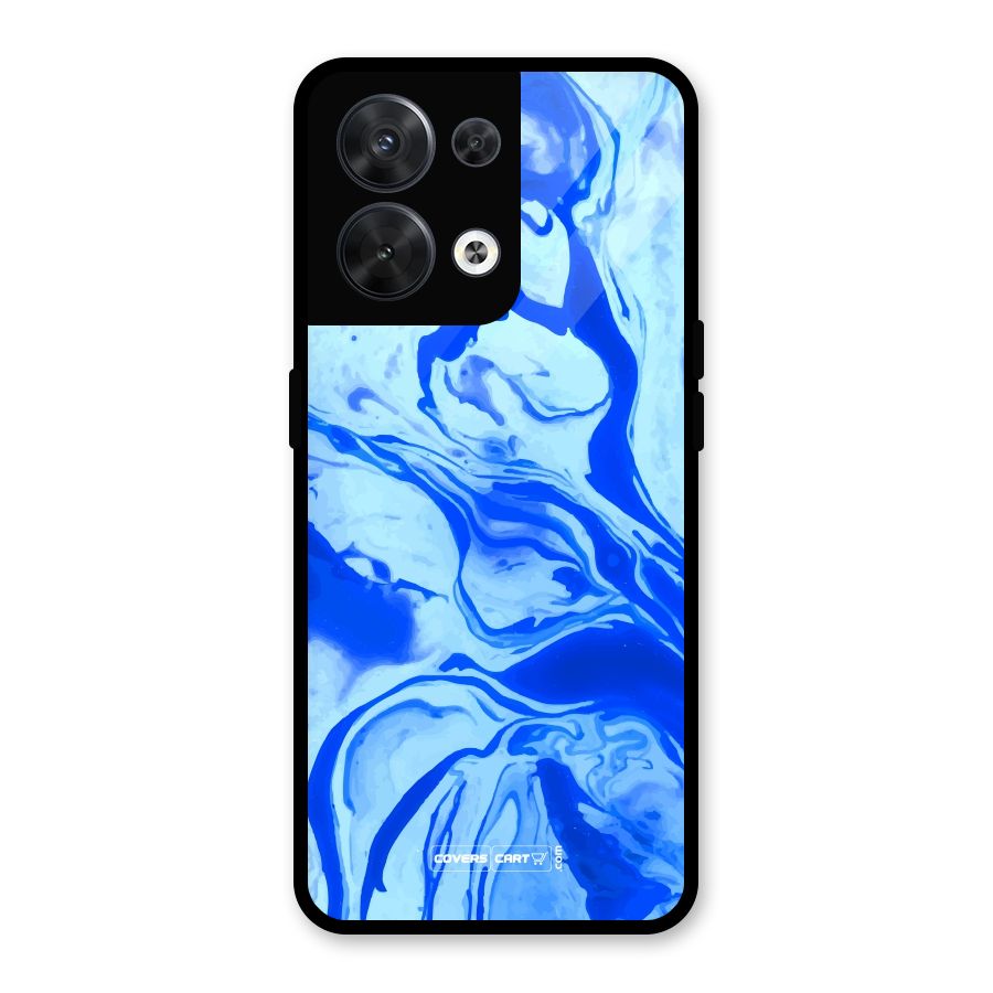 Blaze Blue Marble Texture Glass Back Case for Oppo Reno8 5G