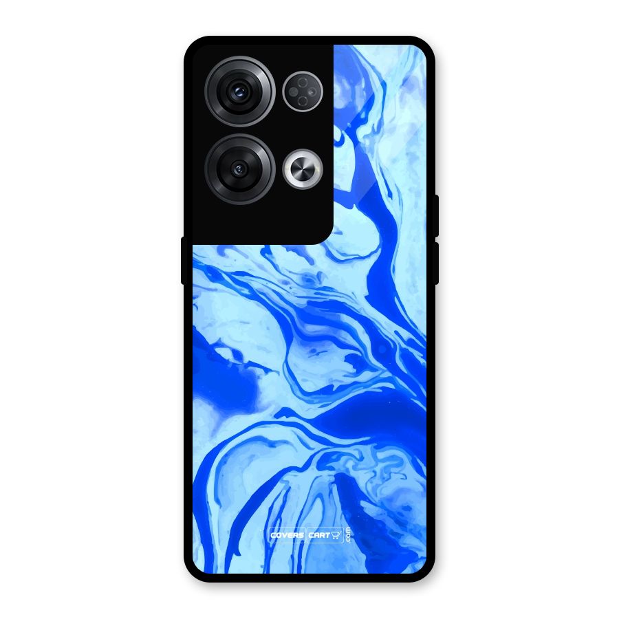 Blaze Blue Marble Texture Glass Back Case for Oppo Reno8 Pro 5G