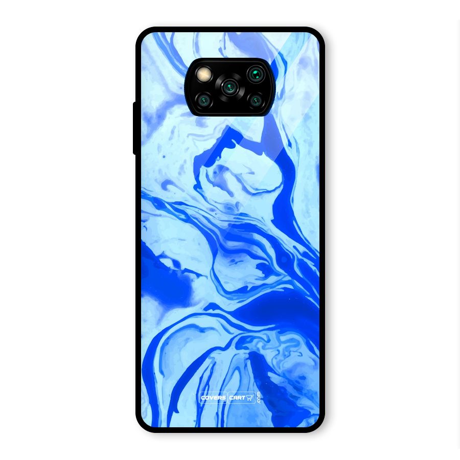 Blaze Blue Marble Texture Glass Back Case for Poco X3 Pro