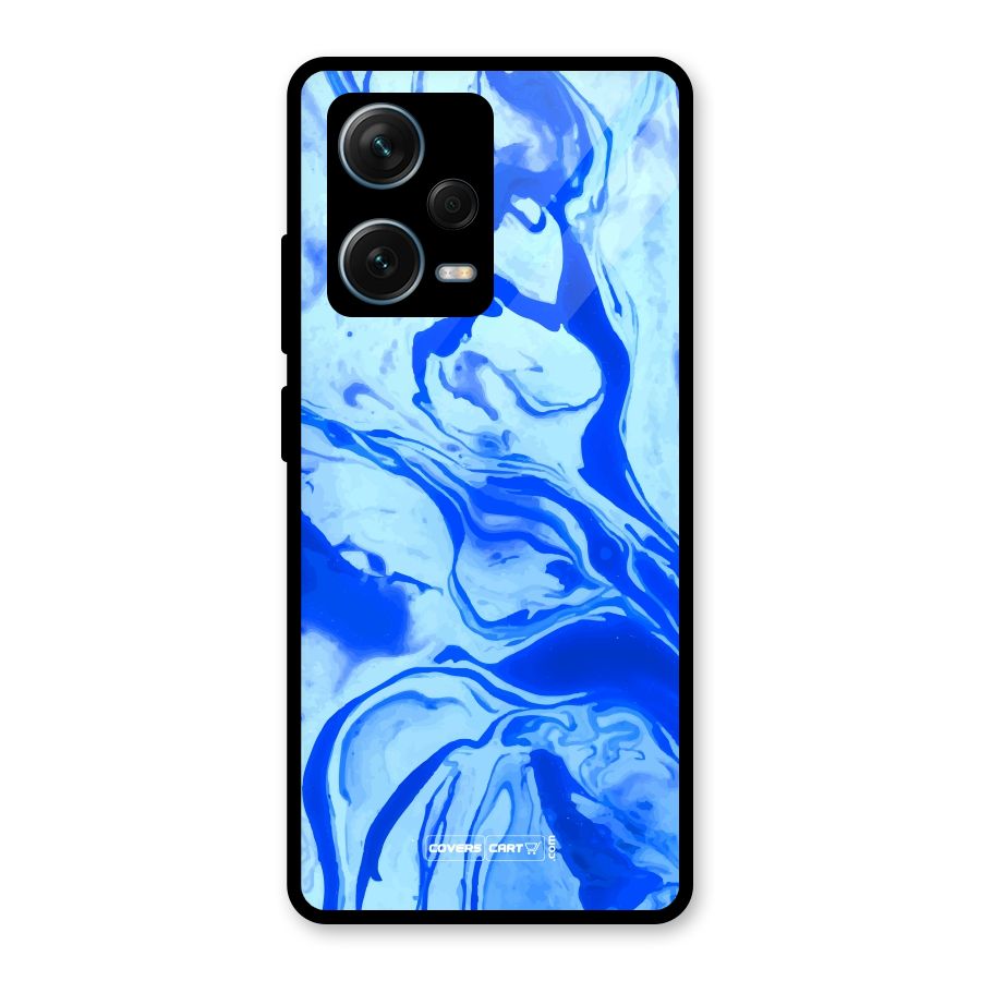 Blaze Blue Marble Texture Glass Back Case for Redmi Note 12 Pro Plus 5G