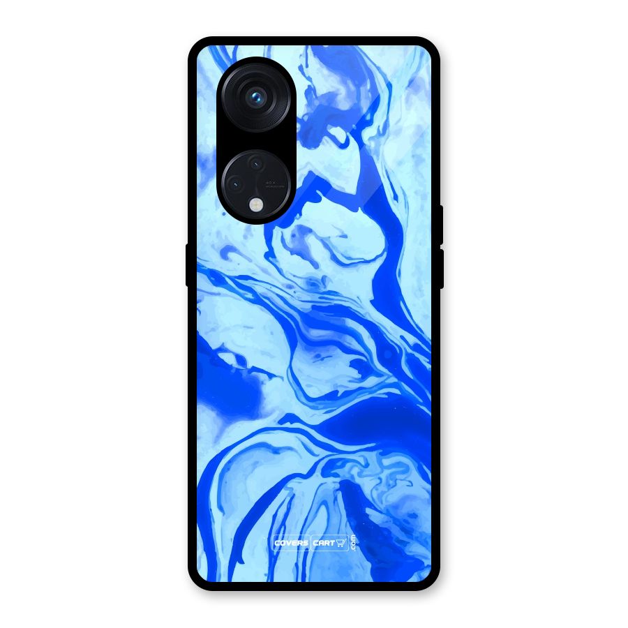 Blaze Blue Marble Texture Glass Back Case for Reno8 T 5G