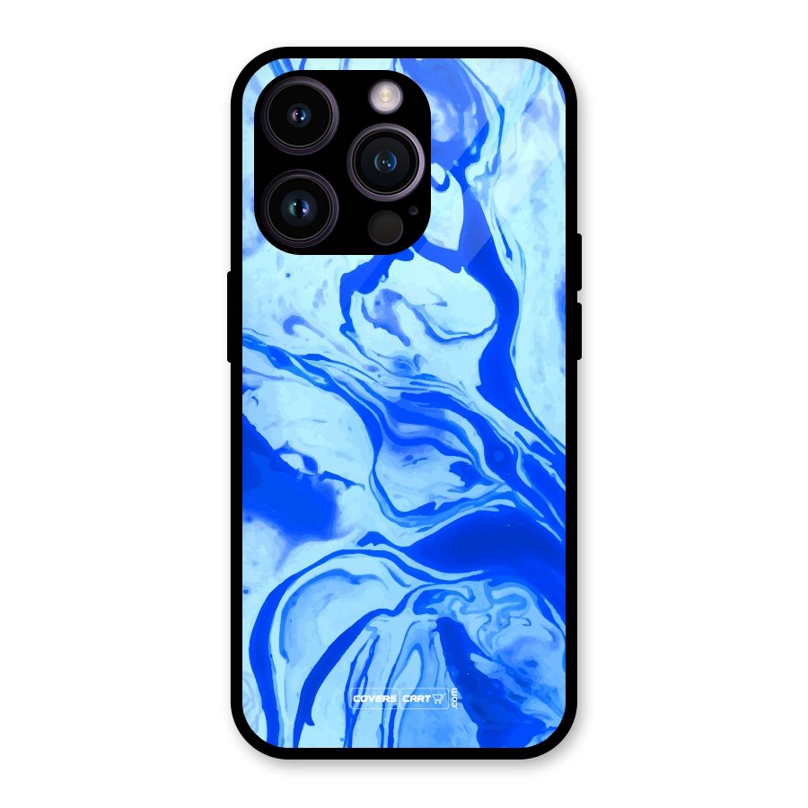 Blaze Blue Marble Texture Glass Back Case for iPhone 14 Pro