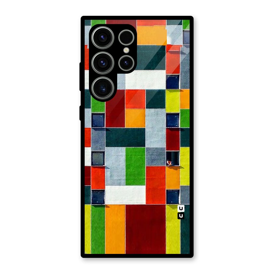 Block Color Design Glass Back Case for Galaxy S23 Ultra