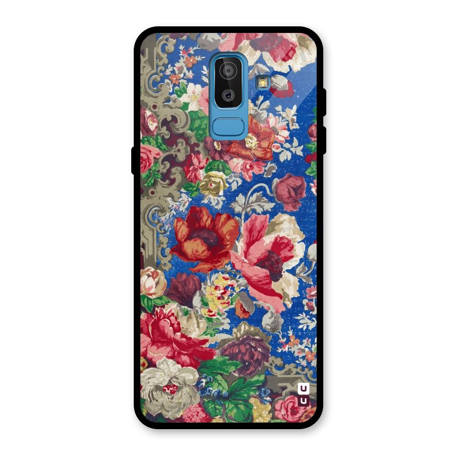 Block Printed Flowers Glass Back Case for Galaxy J8
