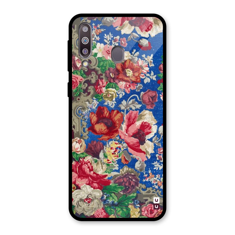 Block Printed Flowers Glass Back Case for Galaxy M30