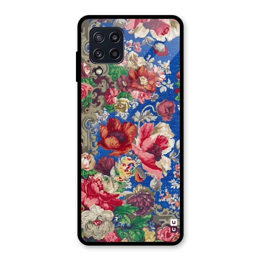 Block Printed Flowers Glass Back Case for Galaxy M32