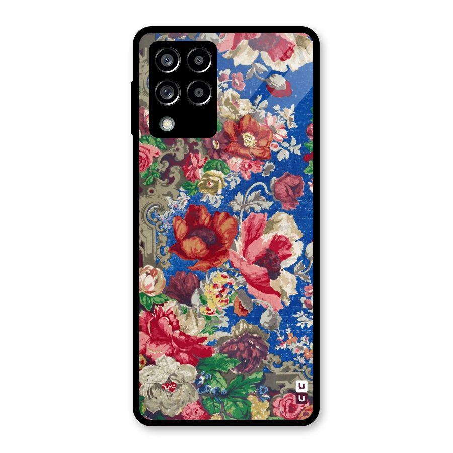Block Printed Flowers Glass Back Case for Galaxy M53 5G