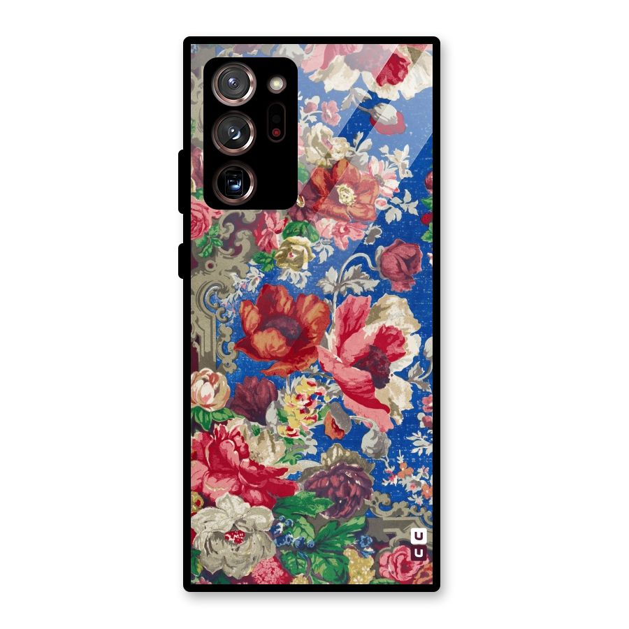 Block Printed Flowers Glass Back Case for Galaxy Note 20 Ultra 5G