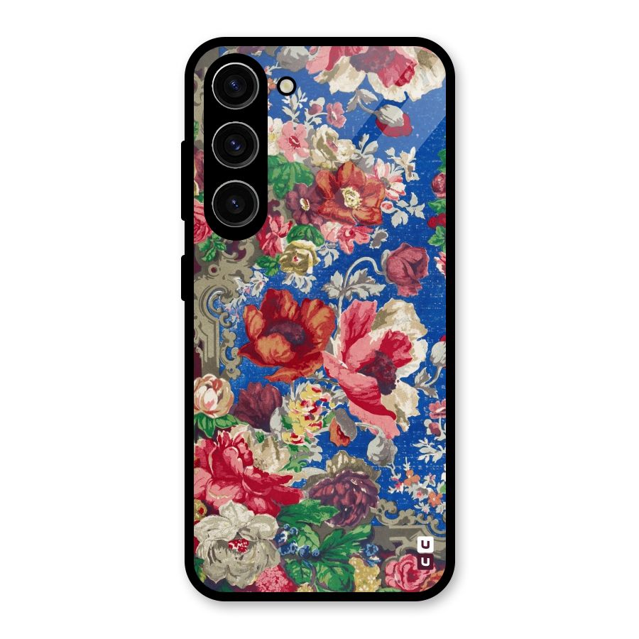 Block Printed Flowers Glass Back Case for Galaxy S23