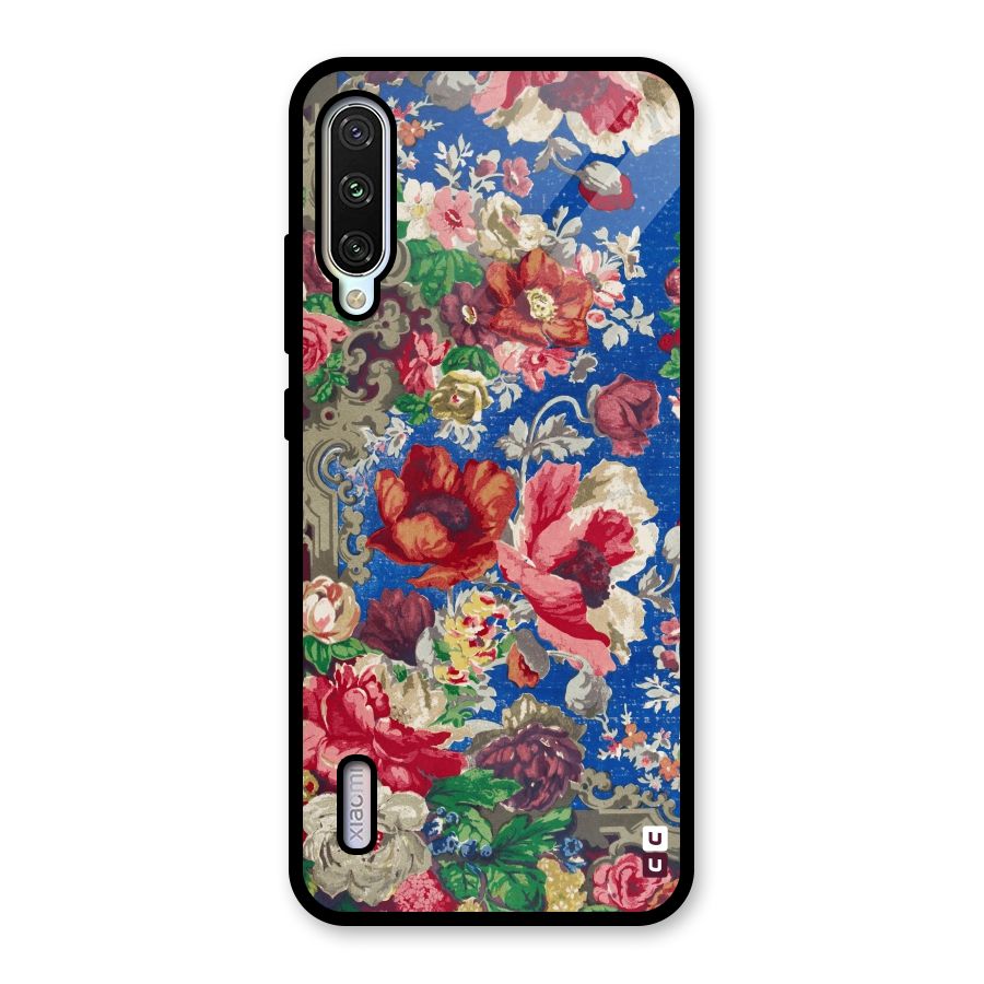 Block Printed Flowers Glass Back Case for Mi A3