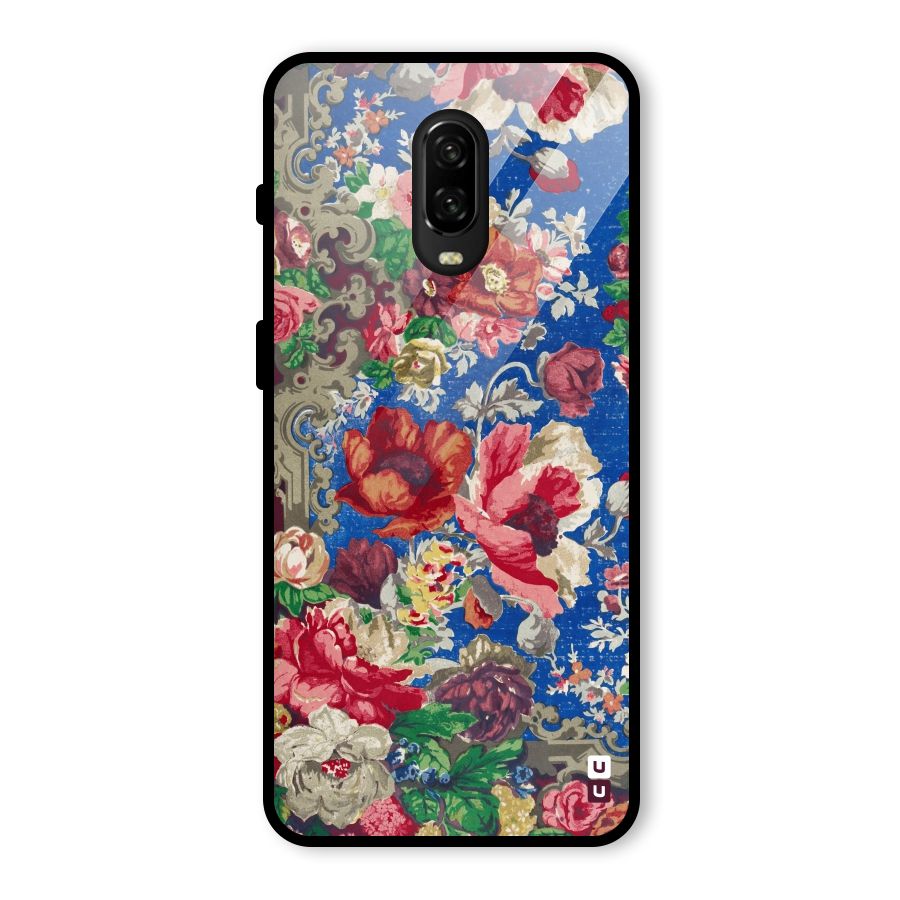 Block Printed Flowers Glass Back Case for OnePlus 6T