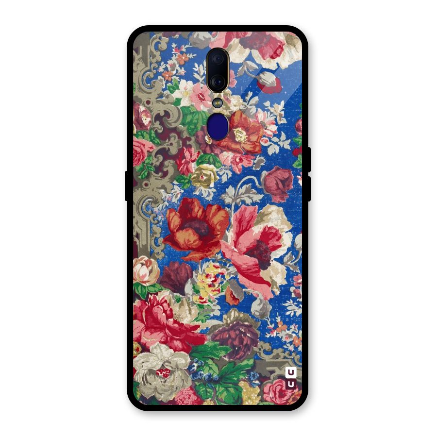 Block Printed Flowers Glass Back Case for Oppo F11