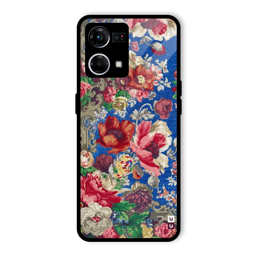 Block Printed Flowers Glass Back Case for Oppo F21 Pro 5G