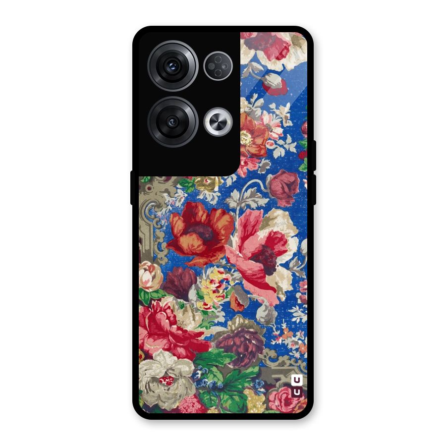 Block Printed Flowers Glass Back Case for Oppo Reno8 Pro 5G