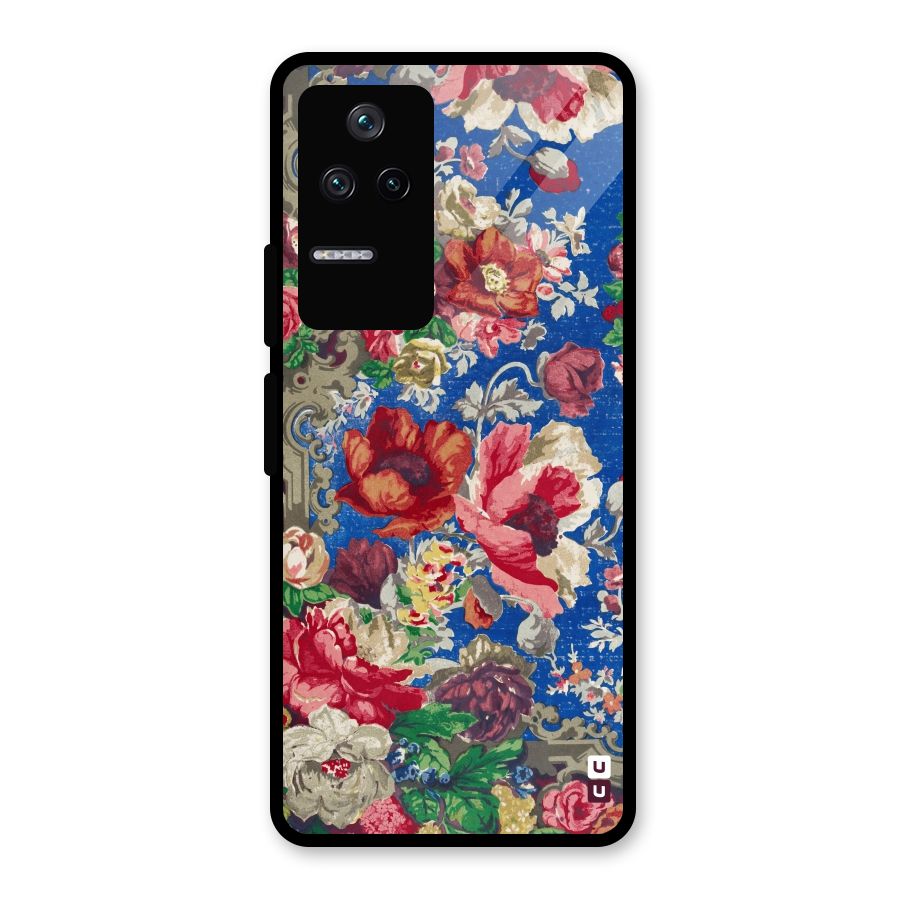 Block Printed Flowers Glass Back Case for Poco F4 5G