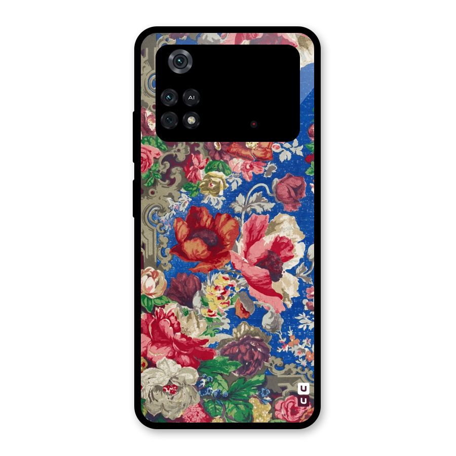 Block Printed Flowers Glass Back Case for Poco M4 Pro 4G