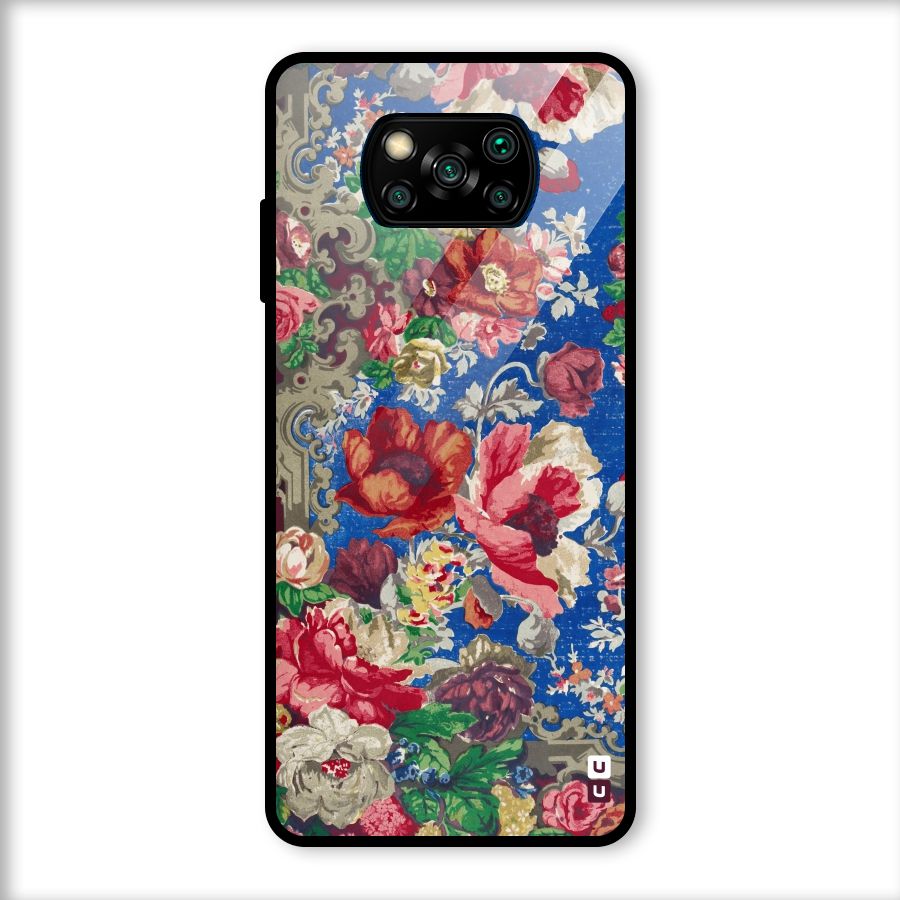 Block Printed Flowers Glass Back Case for Poco X3