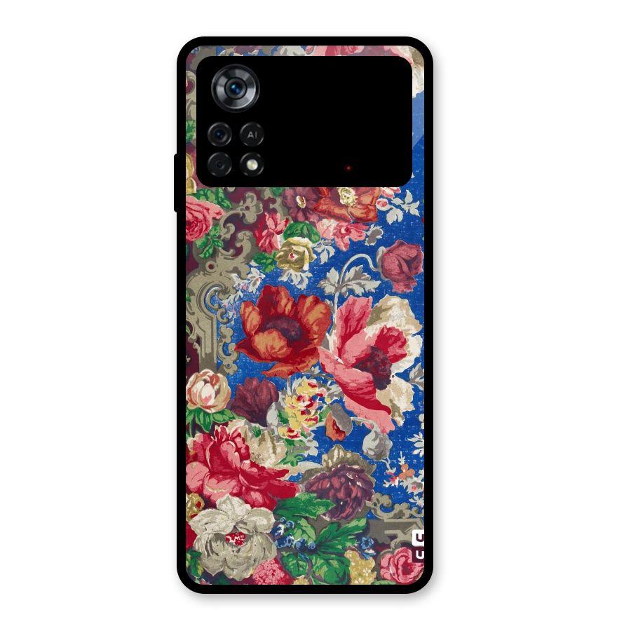 Block Printed Flowers Glass Back Case for Poco X4 Pro 5G