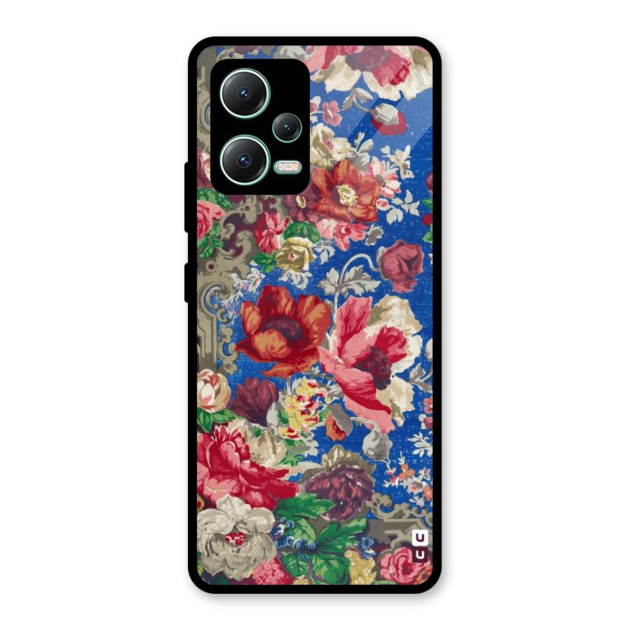 Block Printed Flowers Glass Back Case for Redmi Note 12 5G