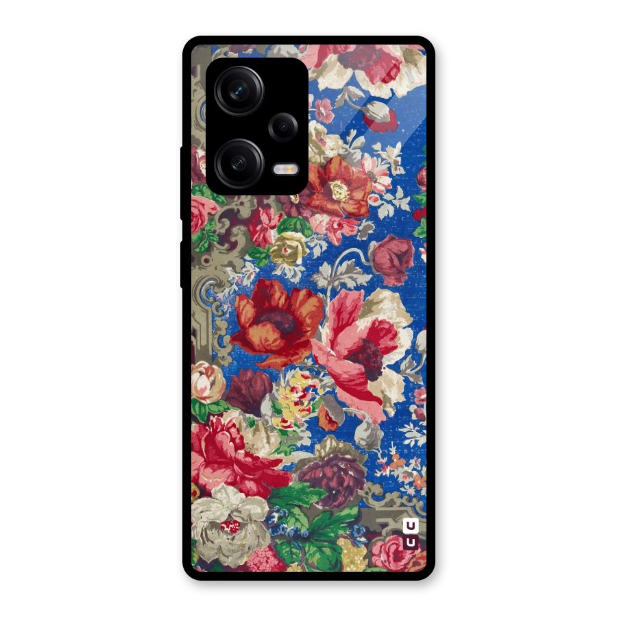 Block Printed Flowers Glass Back Case for Redmi Note 12 Pro