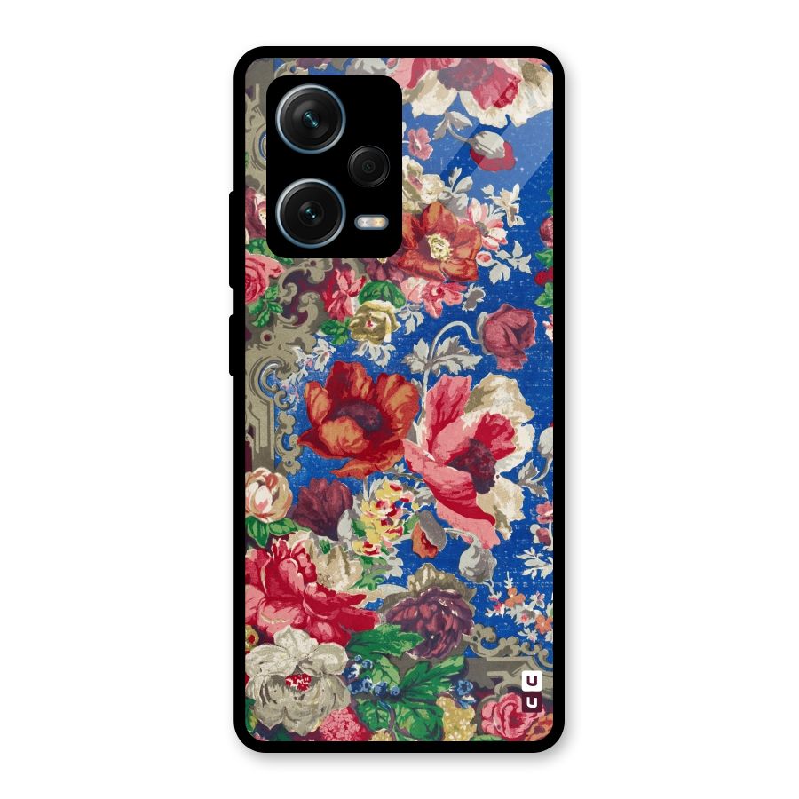 Block Printed Flowers Glass Back Case for Redmi Note 12 Pro Plus 5G