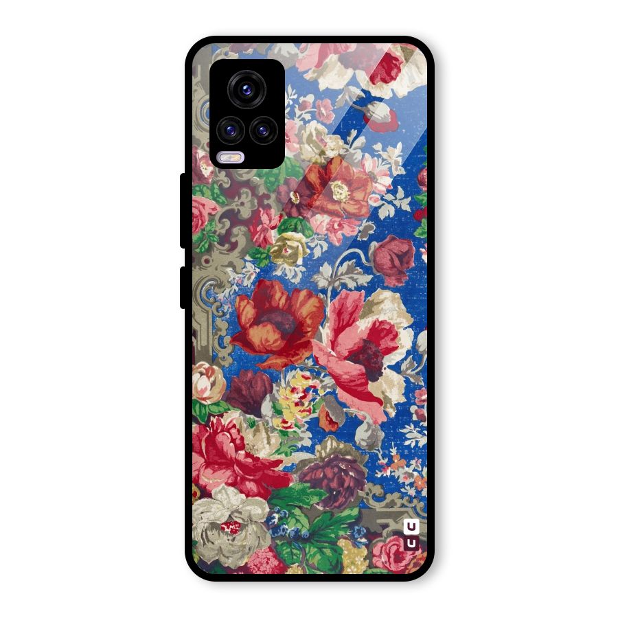 Block Printed Flowers Glass Back Case for Vivo V20