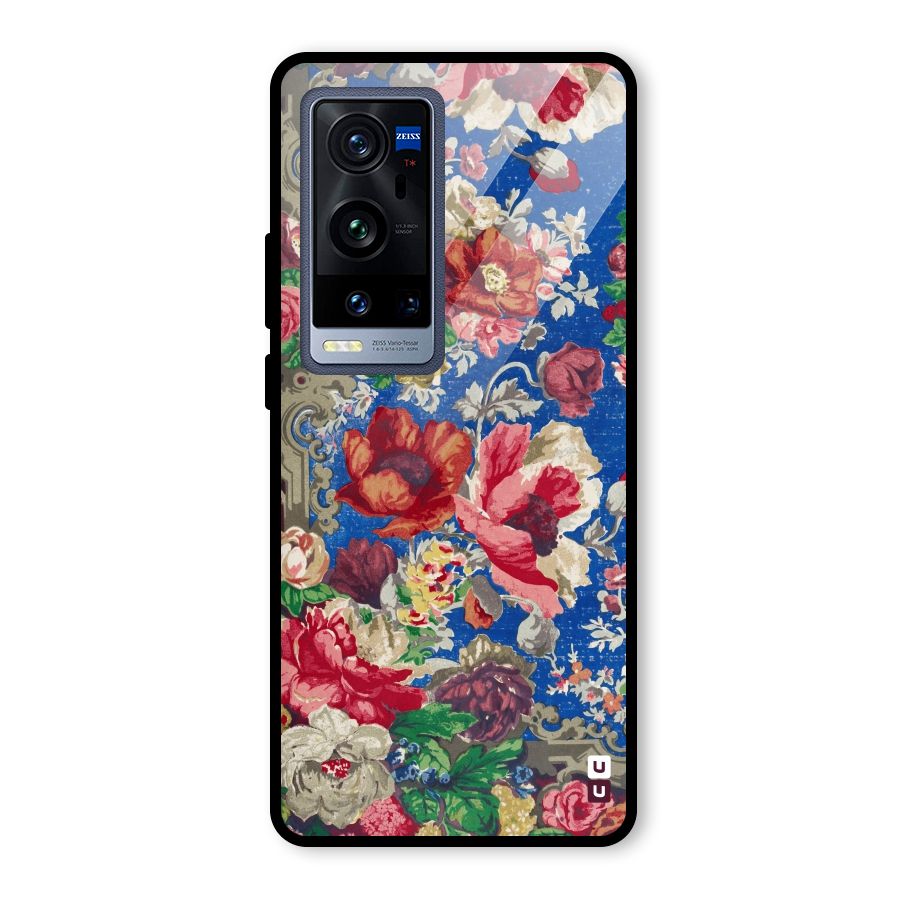 Block Printed Flowers Glass Back Case for Vivo X60 Pro Plus