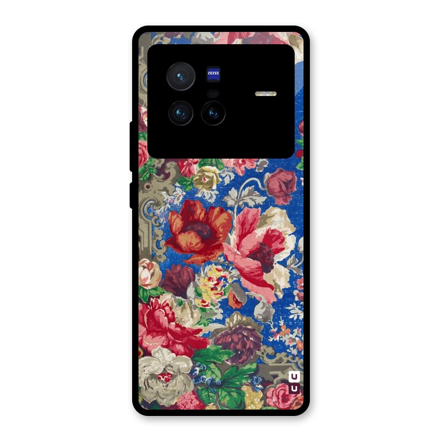 Block Printed Flowers Glass Back Case for Vivo X80