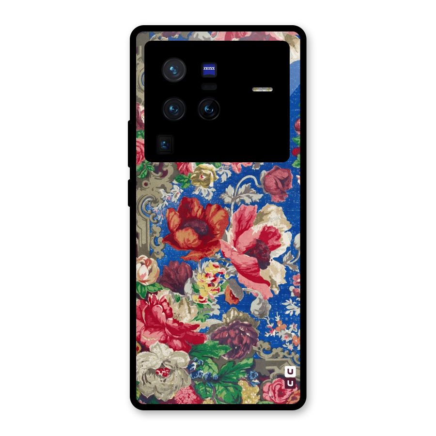 Block Printed Flowers Glass Back Case for Vivo X80 Pro