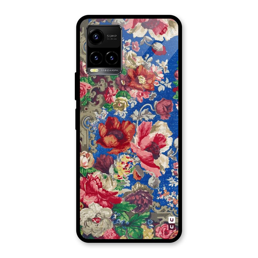 Block Printed Flowers Glass Back Case for Vivo Y21T