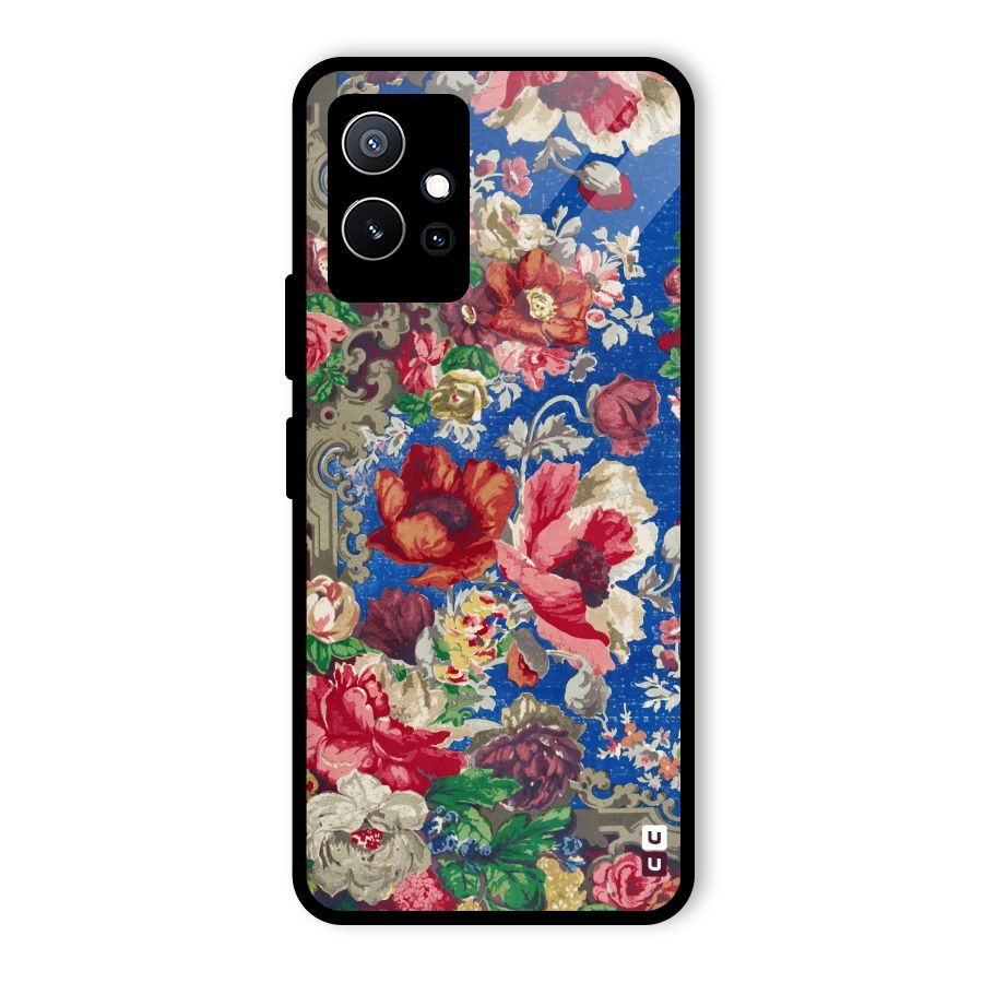 Block Printed Flowers Glass Back Case for Vivo Y75 5G