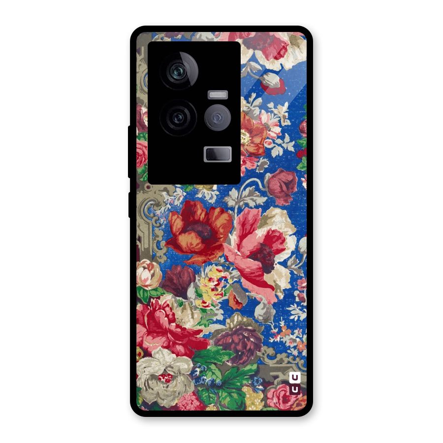 Block Printed Flowers Glass Back Case for Vivo iQOO 11 5G