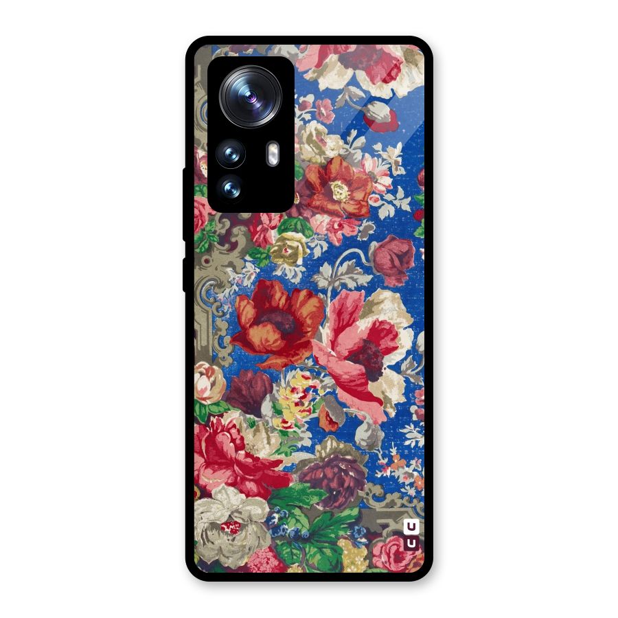 Block Printed Flowers Glass Back Case for Xiaomi 12 Pro
