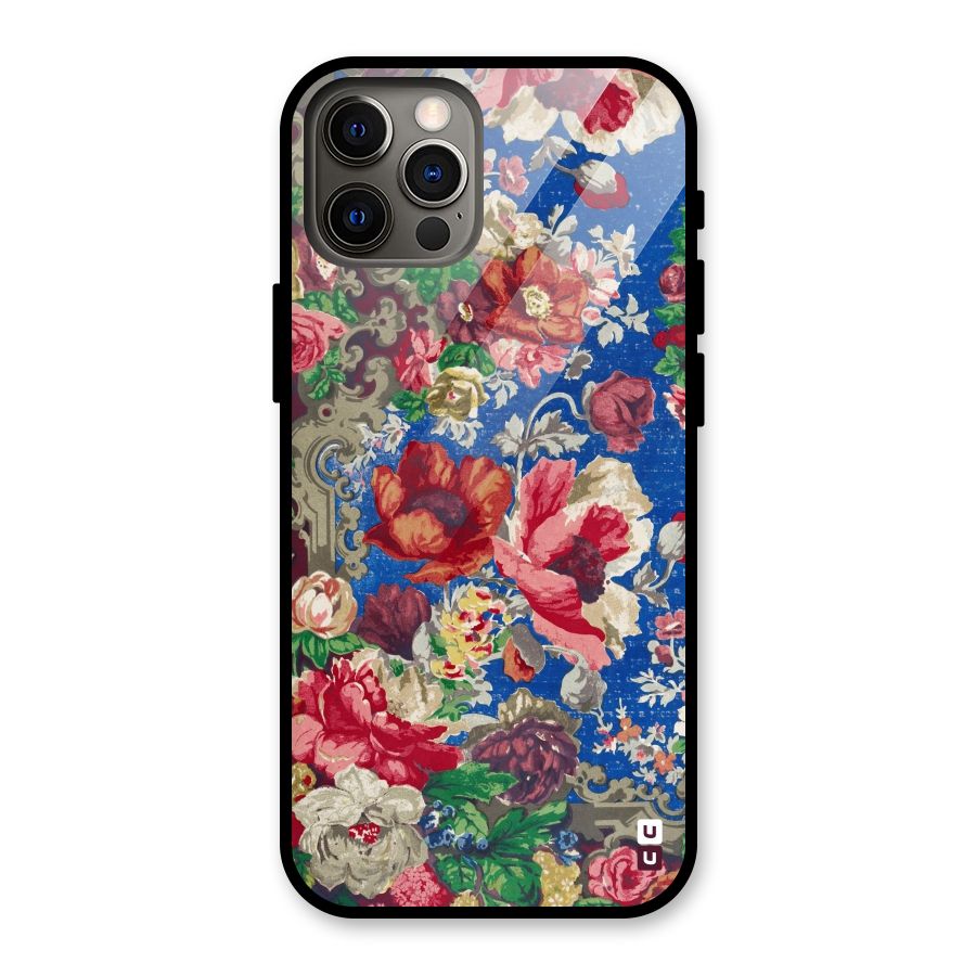 Block Printed Flowers Glass Back Case for iPhone 12 Pro