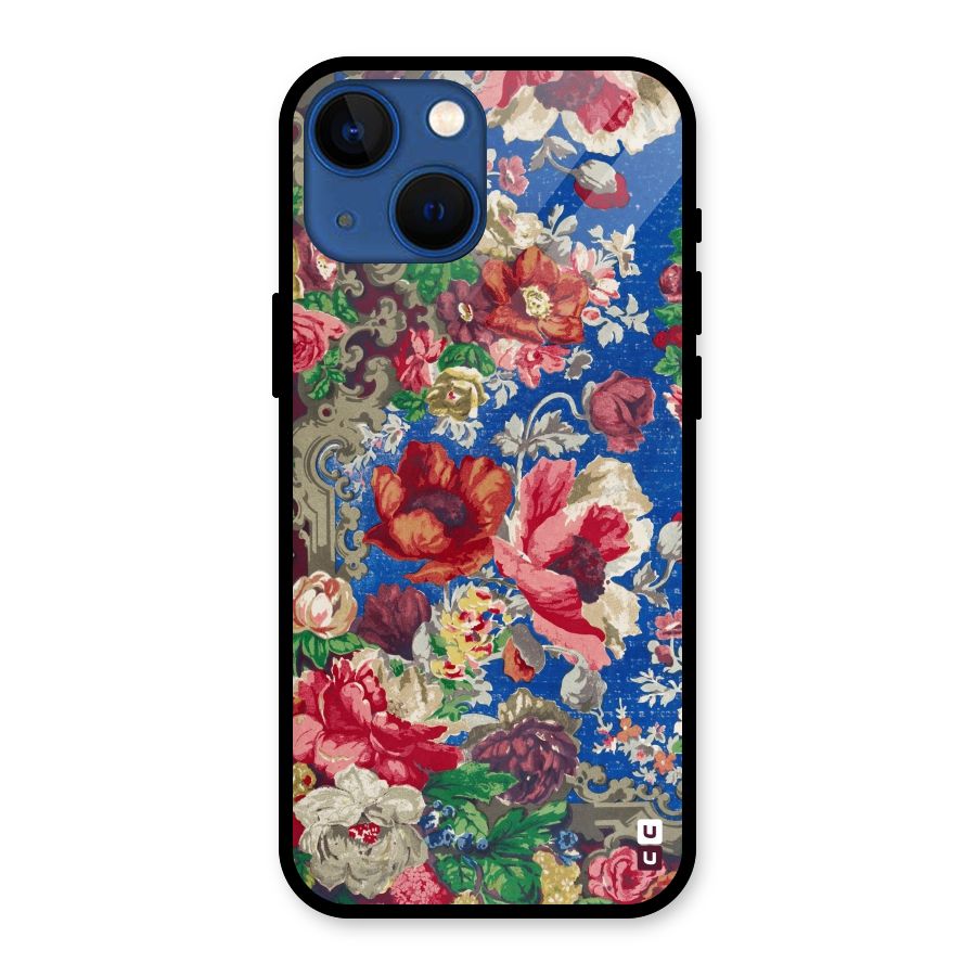 Block Printed Flowers Glass Back Case for iPhone 13 Mini