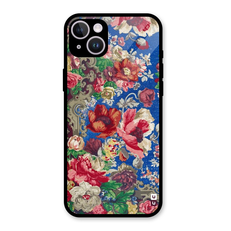 Block Printed Flowers Glass Back Case for iPhone 14 Plus