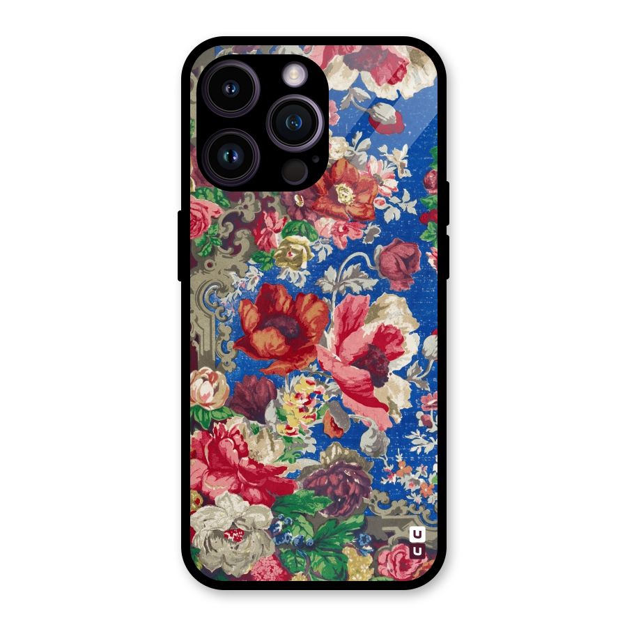 Block Printed Flowers Glass Back Case for iPhone 14 Pro Max