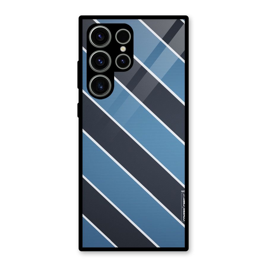 Blue Black Stripes Glass Back Case for Galaxy S23 Ultra
