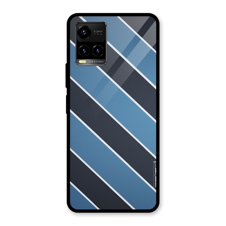 Blue Black Stripes Glass Back Case for Vivo Y21A