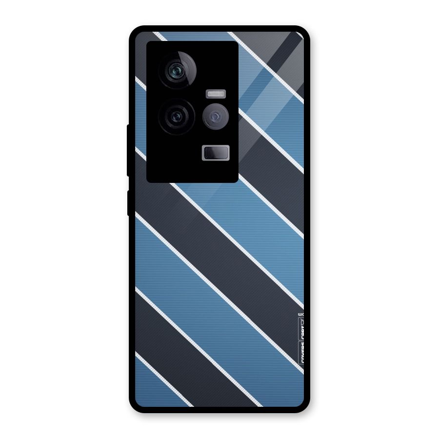 Blue Black Stripes Glass Back Case for Vivo iQOO 11 5G