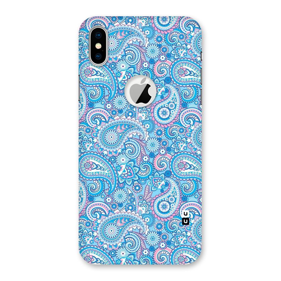 Blue Block Pattern Back Case for iPhone XS Logo Cut