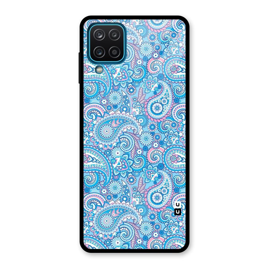 Blue Block Pattern Glass Back Case for Galaxy A12