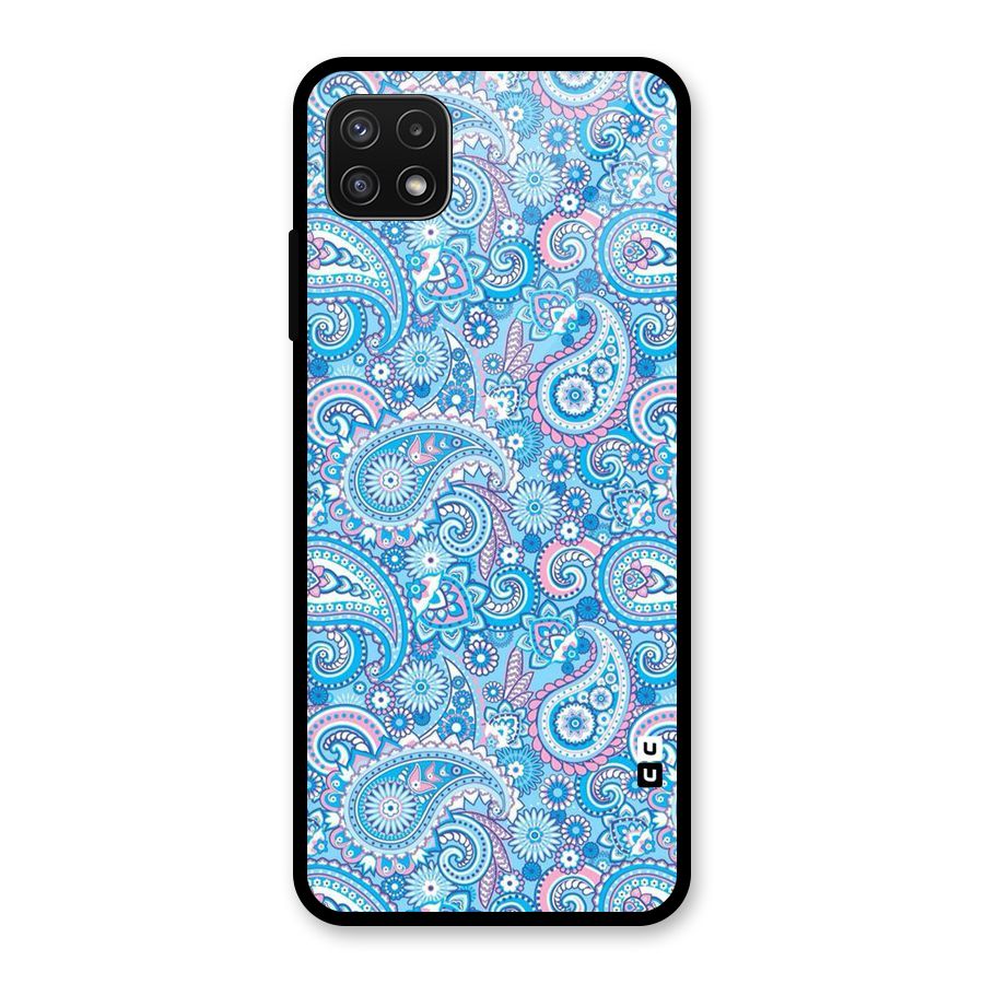 Blue Block Pattern Glass Back Case for Galaxy A22 5G