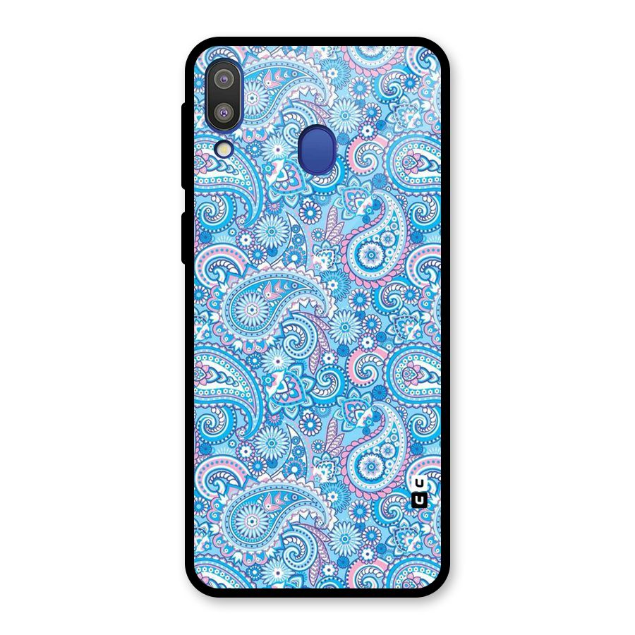 Blue Block Pattern Glass Back Case for Galaxy M20
