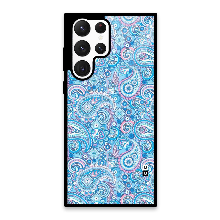 Blue Block Pattern Glass Back Case for Galaxy S22 Ultra 5G