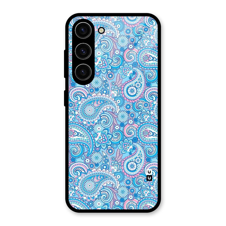 Blue Block Pattern Glass Back Case for Galaxy S23